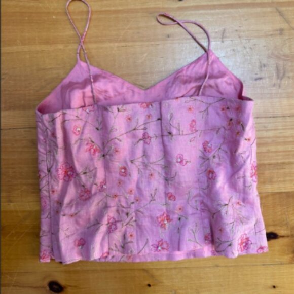 Beautiful vintage Ann Taylor beaded embroidered pink linen tank top - Picture 2 of 4